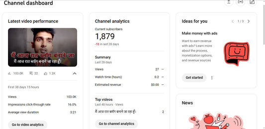 Monetization : Yes ✅ | ✅ 1.8K+ Subscribers | ✅ 172K+ Lifetime Views | Studio Lite