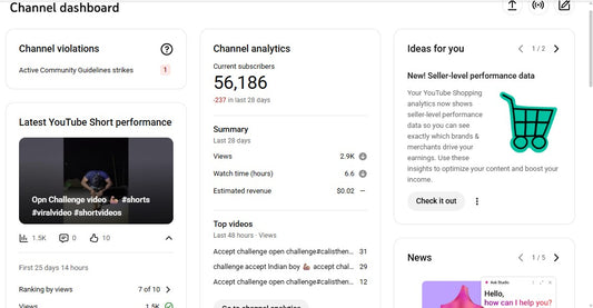 Monetization : Yes ✅ | ✅ 56K+ Subscribers | ✅ 25M+ Lifetime Views | Desi Gym Blog 🇮🇳