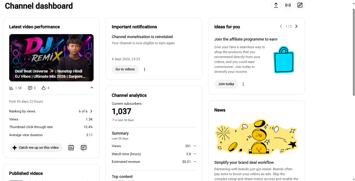 Monetization : Yes ✅ | ✅ 1K+ Subscribers |✅ 64K+ Lifetime Views | ✅ Sanjeev Rathod