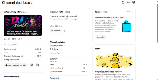 Monetization : Yes ✅ | ✅ 1K+ Subscribers |✅ 64K+ Lifetime Views | ✅ Sanjeev Rathod